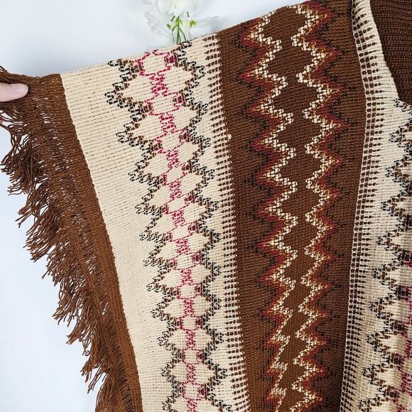 Reyes OS Mexican Jorongo Sarape Poncho Fringe Boho Charro Western Fall Unisex - Picture 11 of 13